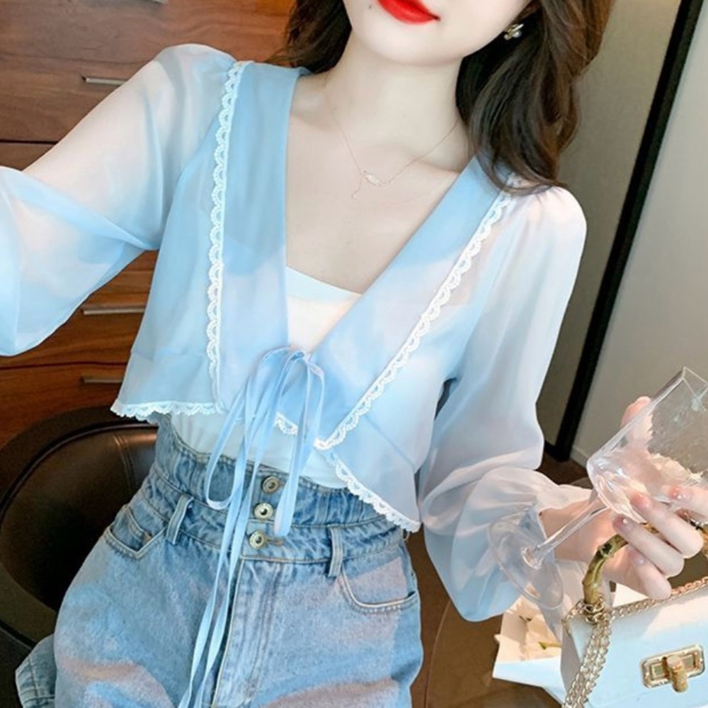 Chiffon Tie Cropped Cardigan